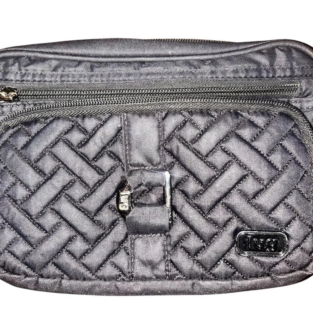 Boss Quilted Black Cosmetic Belt Bag with Front Buckle